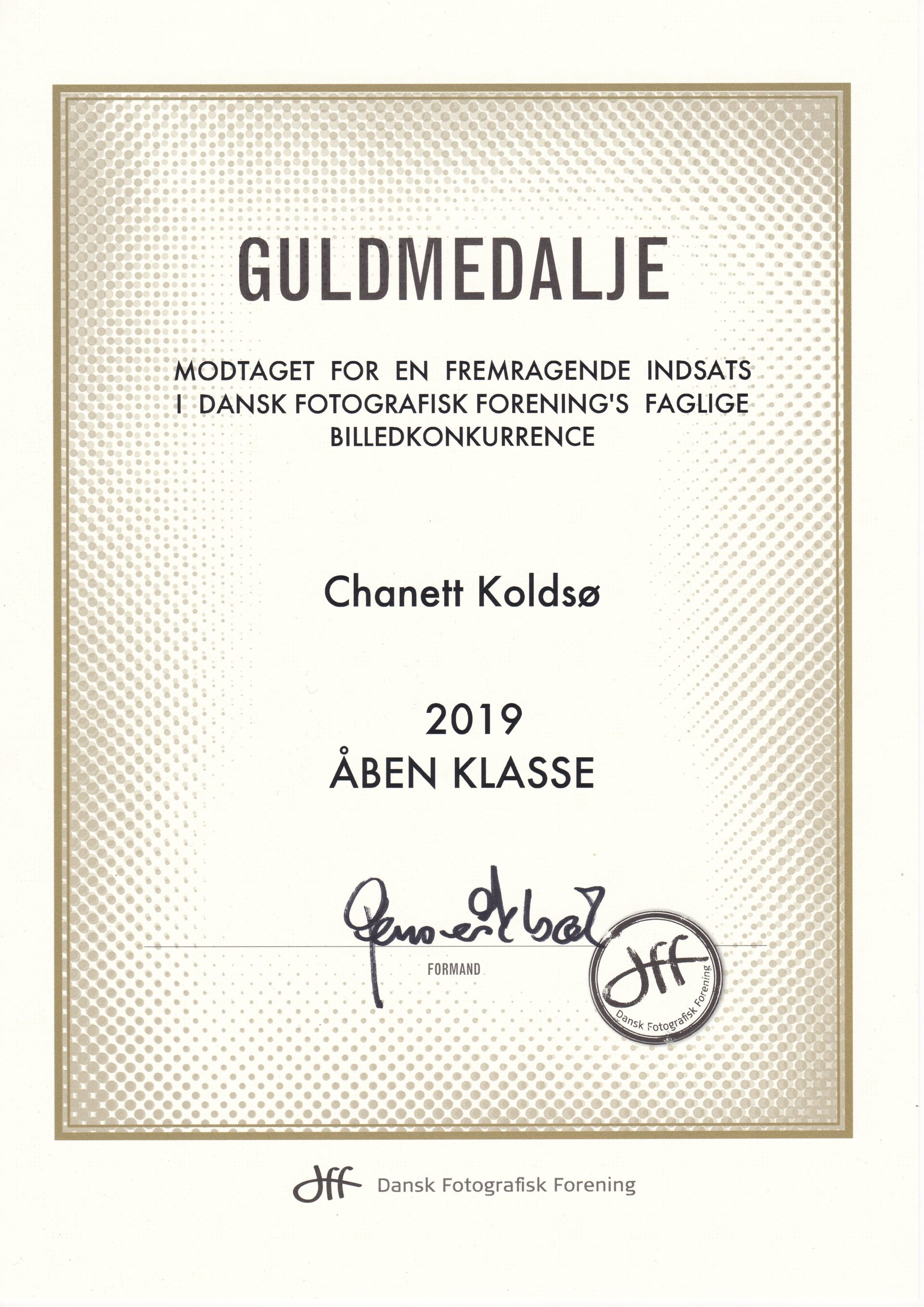 Guldmedalje nr. 2 - ÅBEN KLASSE Guldmedalje ÅBEN KLASSE